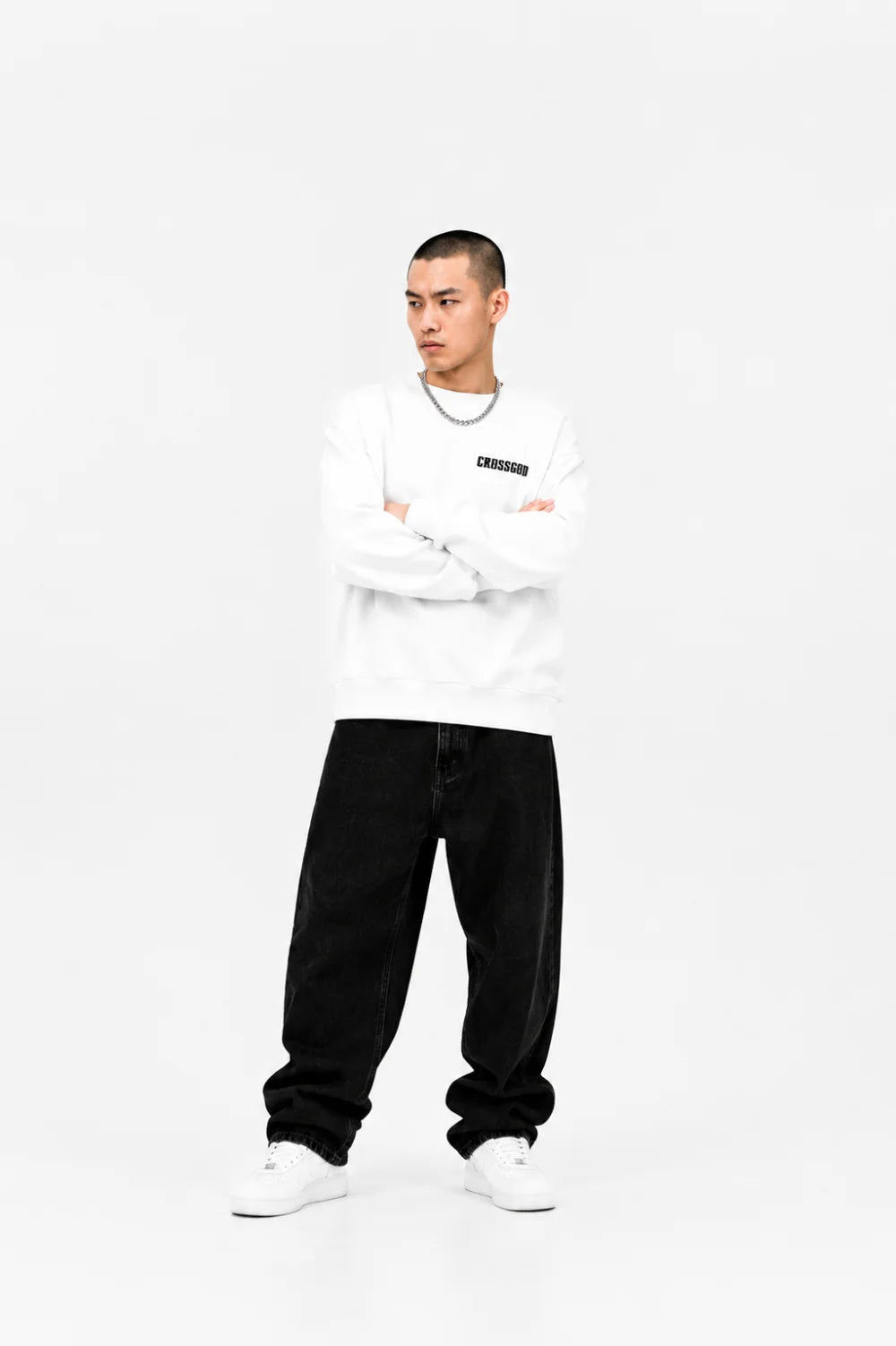 White Embroidery Crewneck