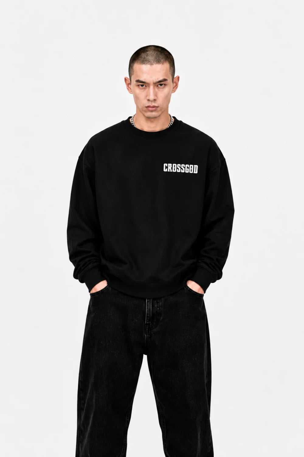 Black Embroidery Crewneck
