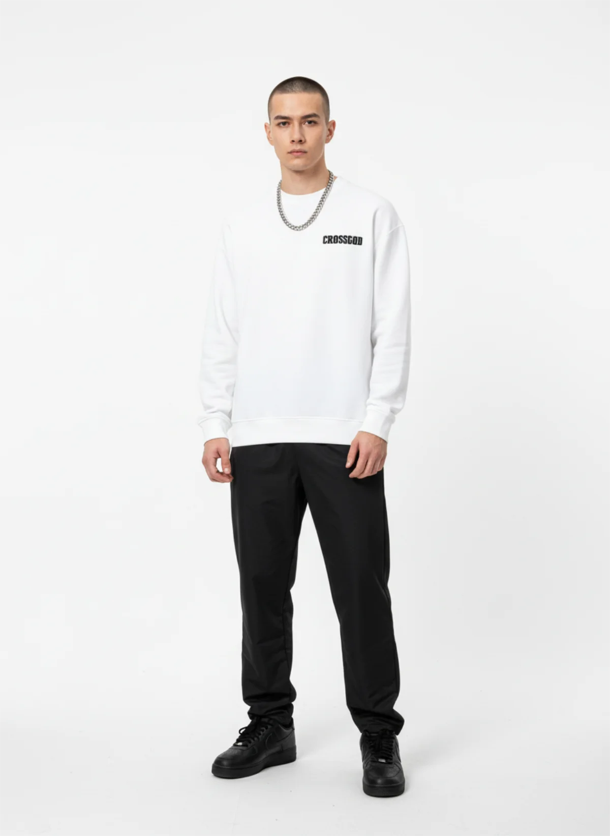 White Embroidery Crewneck