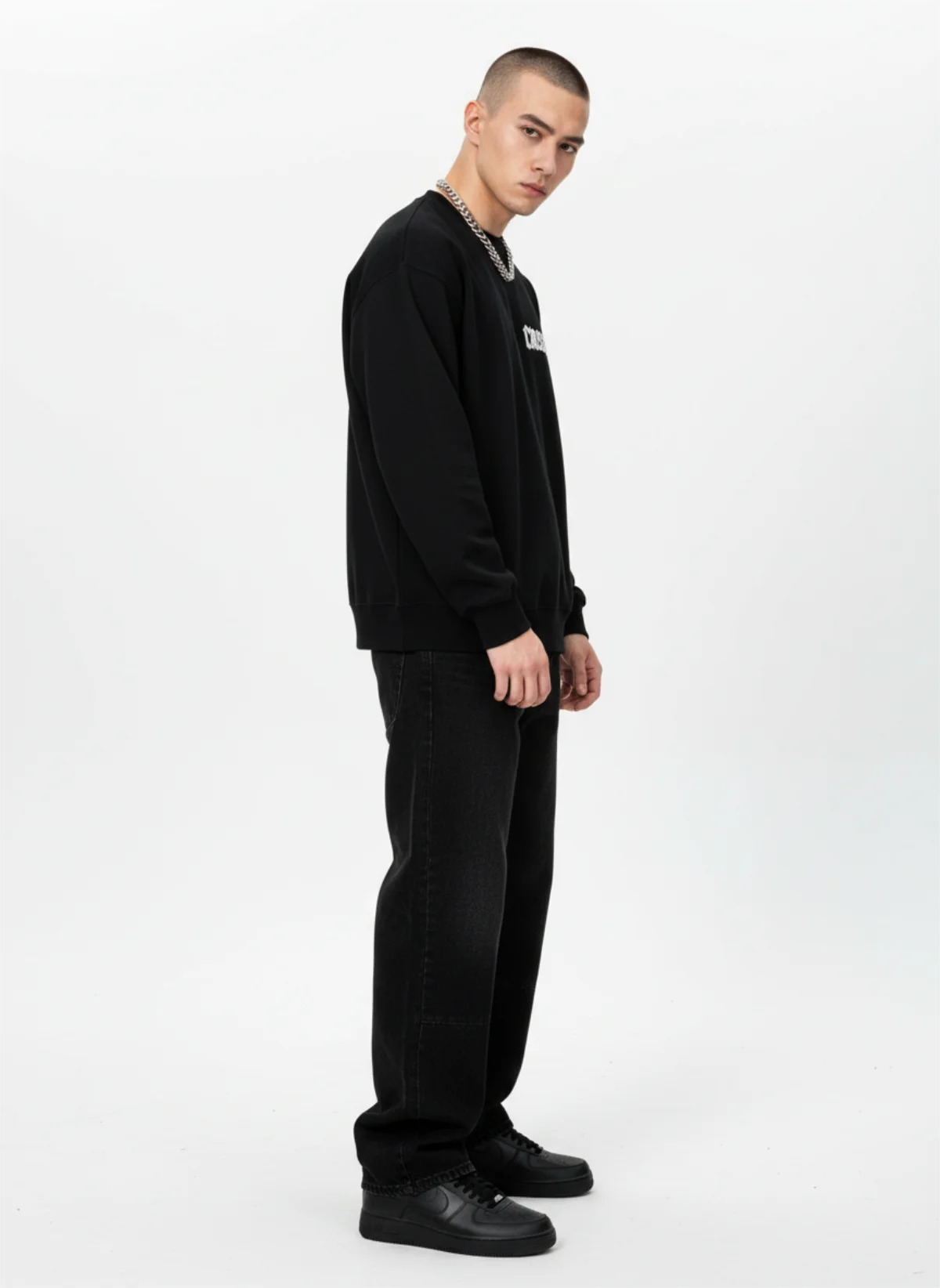 Black Embroidery Crewneck